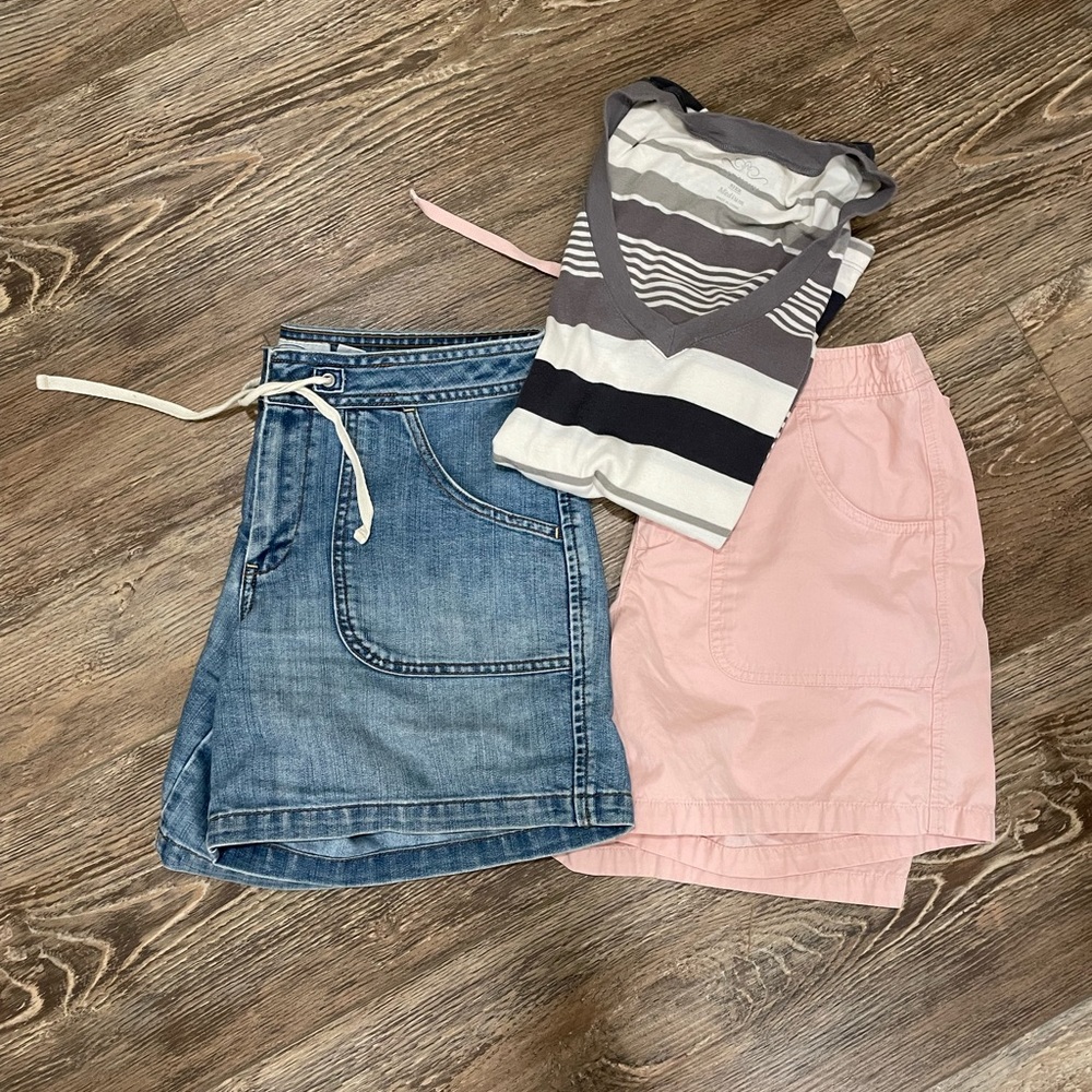 Outfit : 2 pairs of Old Navy shorts and V neck tee